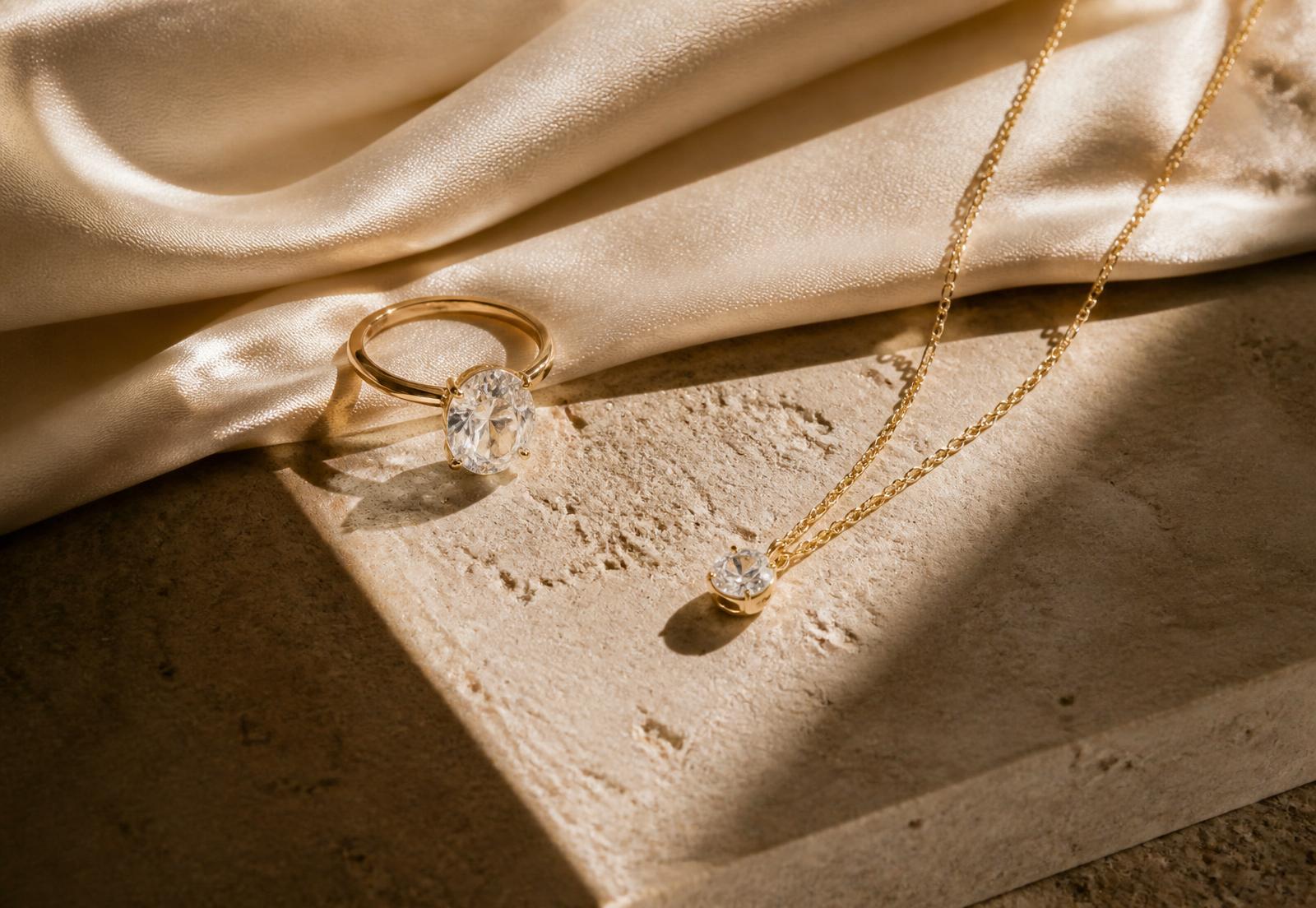 Ly.velora jewellery arranged on silk and stone
